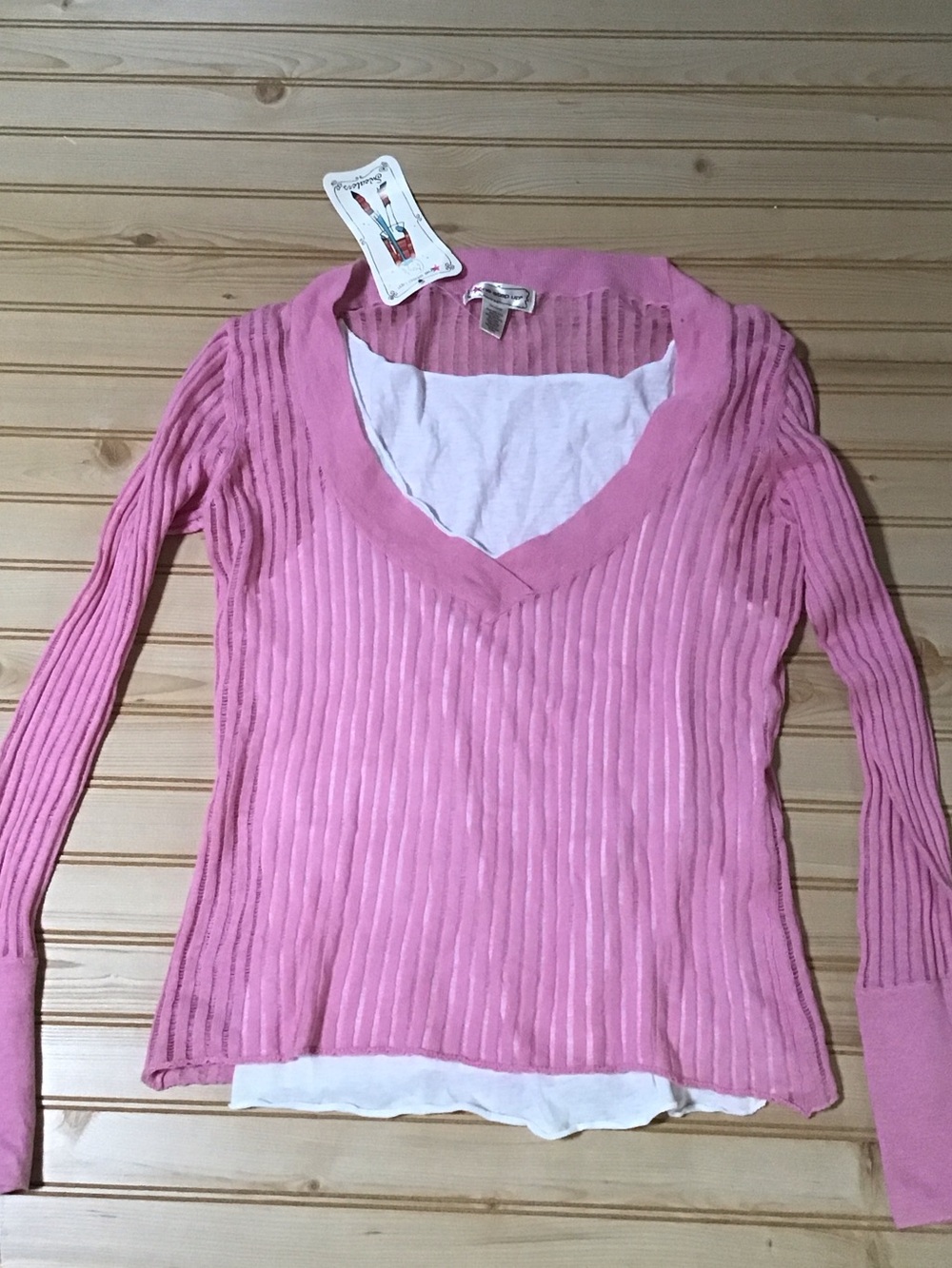 Y2K Women’s Blush Pink White Tank V-Neck Ribbed Layered Top NWT Coquette Girl